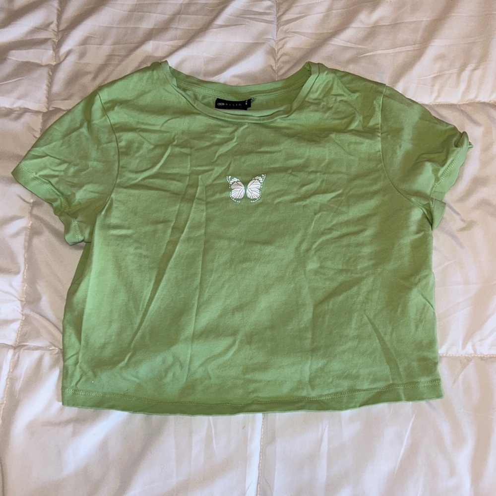 Asos Green Butterfly Cropped Tee